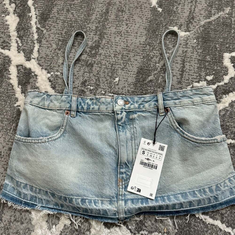 Zara TRF Denim Skirt Effect Crop Top